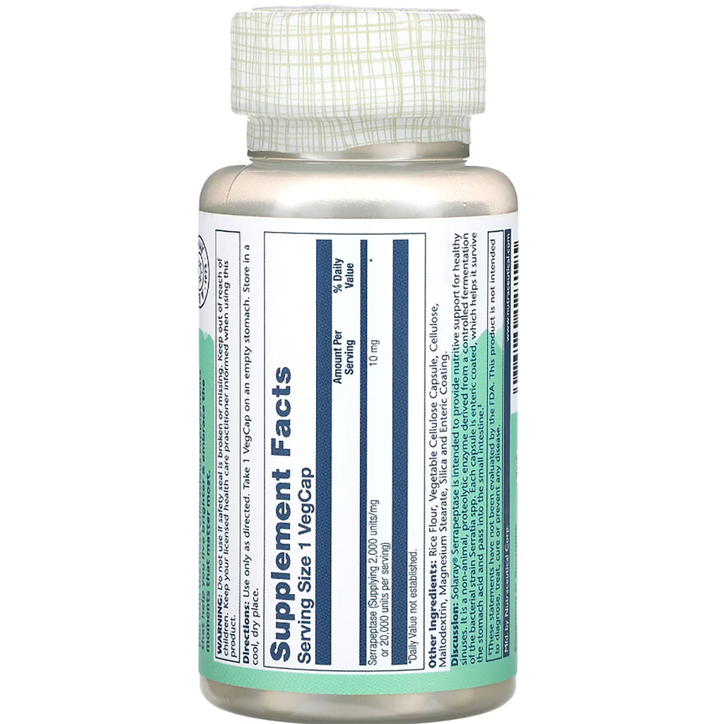 SLR215 | Solaray Serrapeptase supplement facts label - Thumbnail