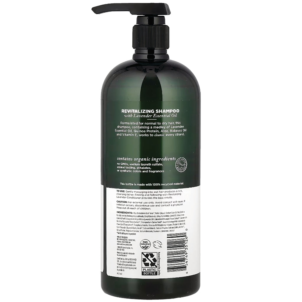 AVL061 | back label of green revitalizing shampoo bottle showing ingredients, usage instructions and barcode - Thumbnail