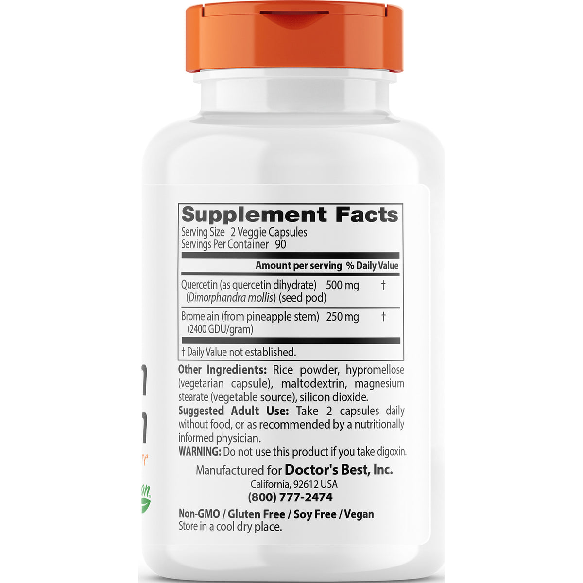 DB115 | back label showing Supplement Facts panel, ingredient list, suggested use and warning on white bottle