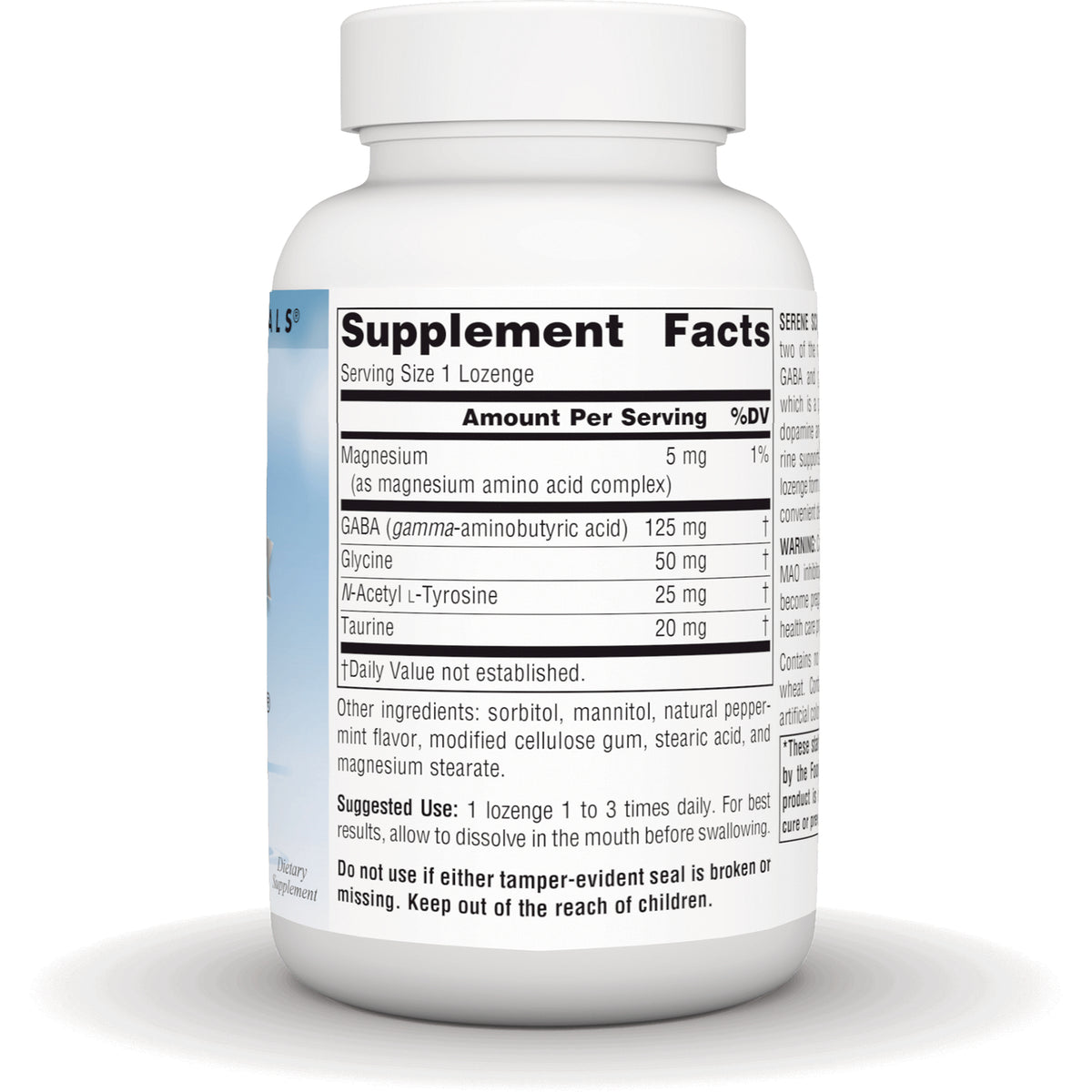 SN291 | Back label with Supplement Facts panel and other ingredients on bottle