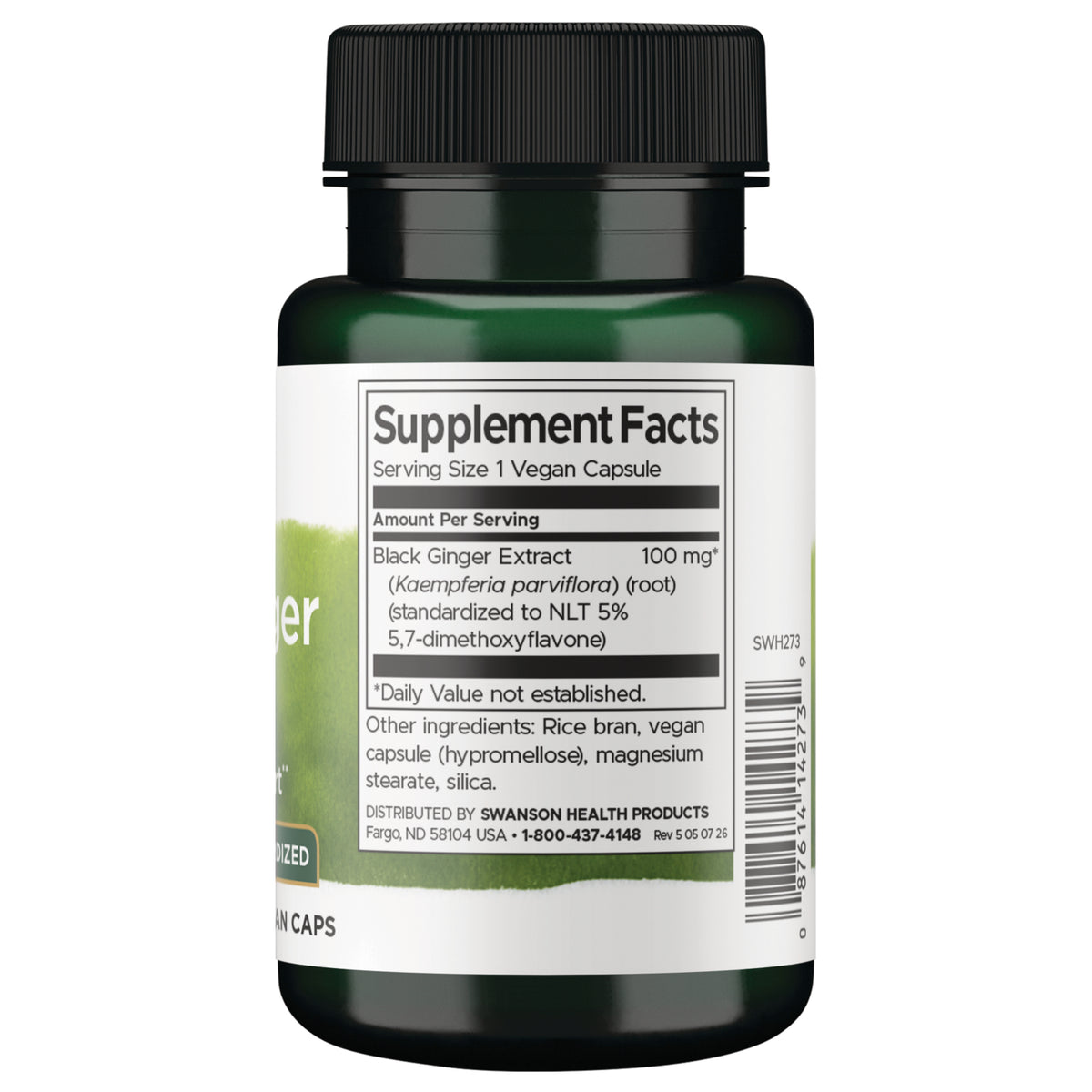 SWH273 | Back label with Supplement Facts for Black Ginger Extract 100 mg