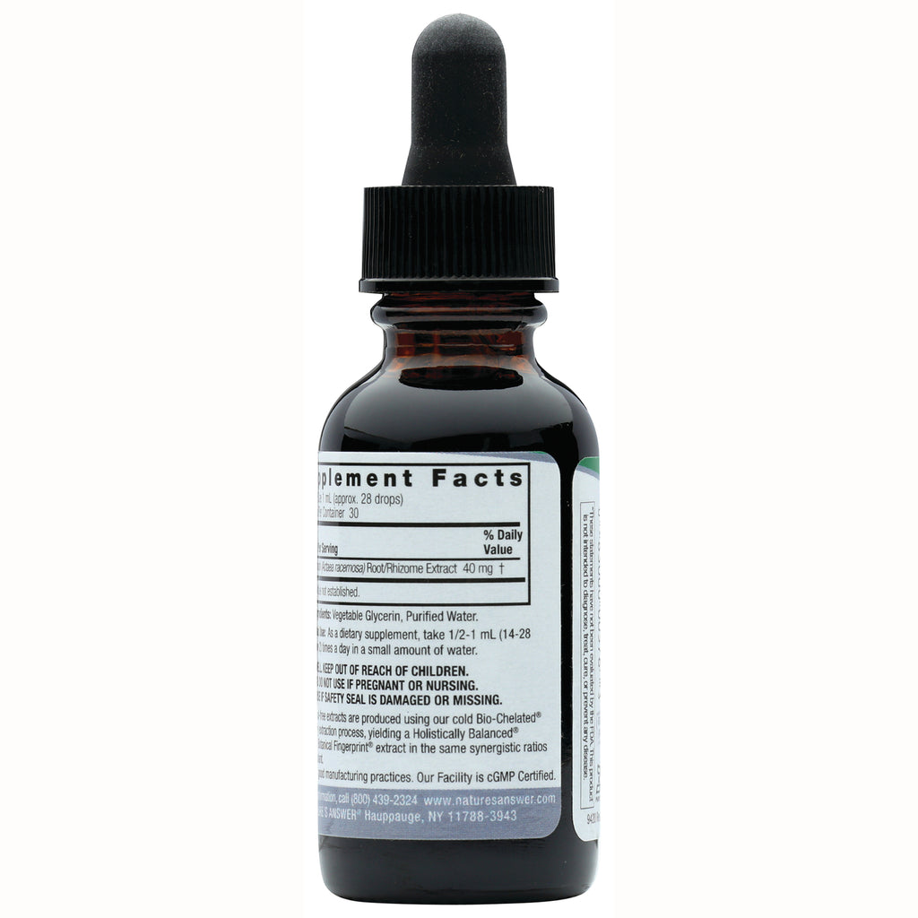 NAT010 | Back of amber dropper bottle showing Supplement Facts panel and small warning and ingredient text - Thumbnail