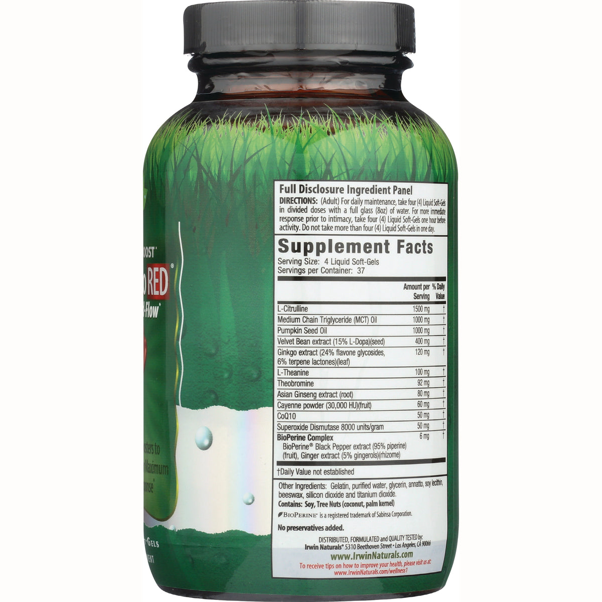 IR096 | back of green supplement bottle showing Supplement Facts panel and ingredient list