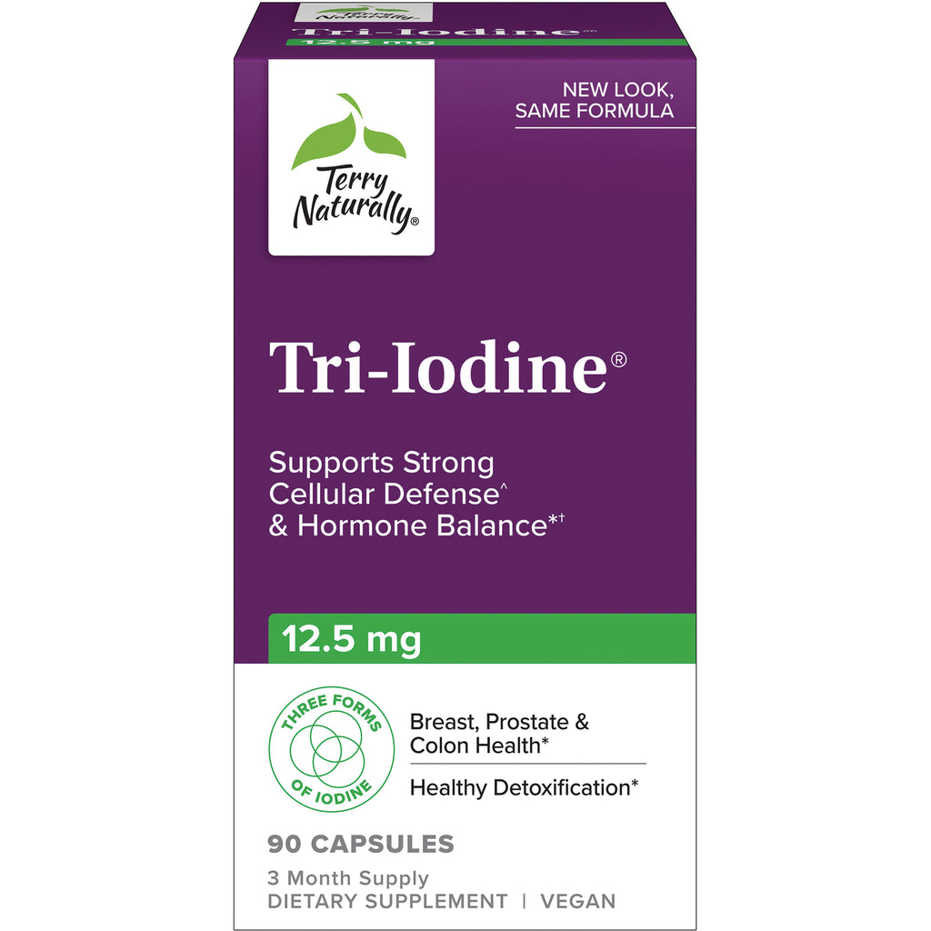 EUR007 | Tri-Iodine 12.5 mg box front, Terry Naturally purple packaging, 90 capsules, supports cellular defense - Thumbnail