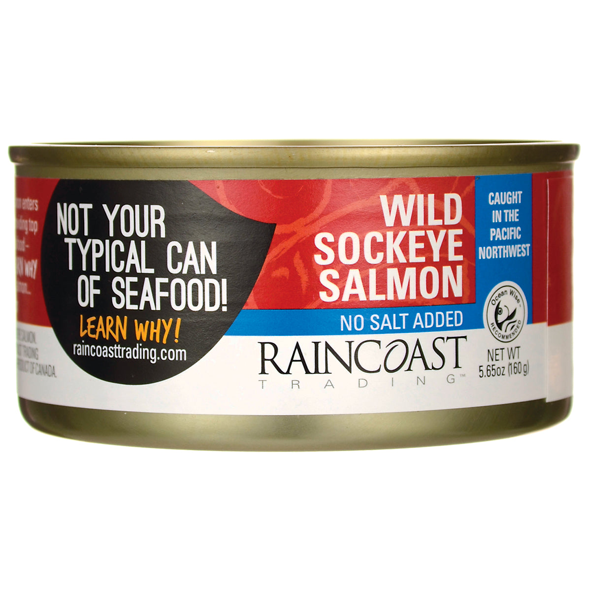 RCT003 | Can of Raincoast Trading Wild Sockeye Salmon no salt added with front label visible