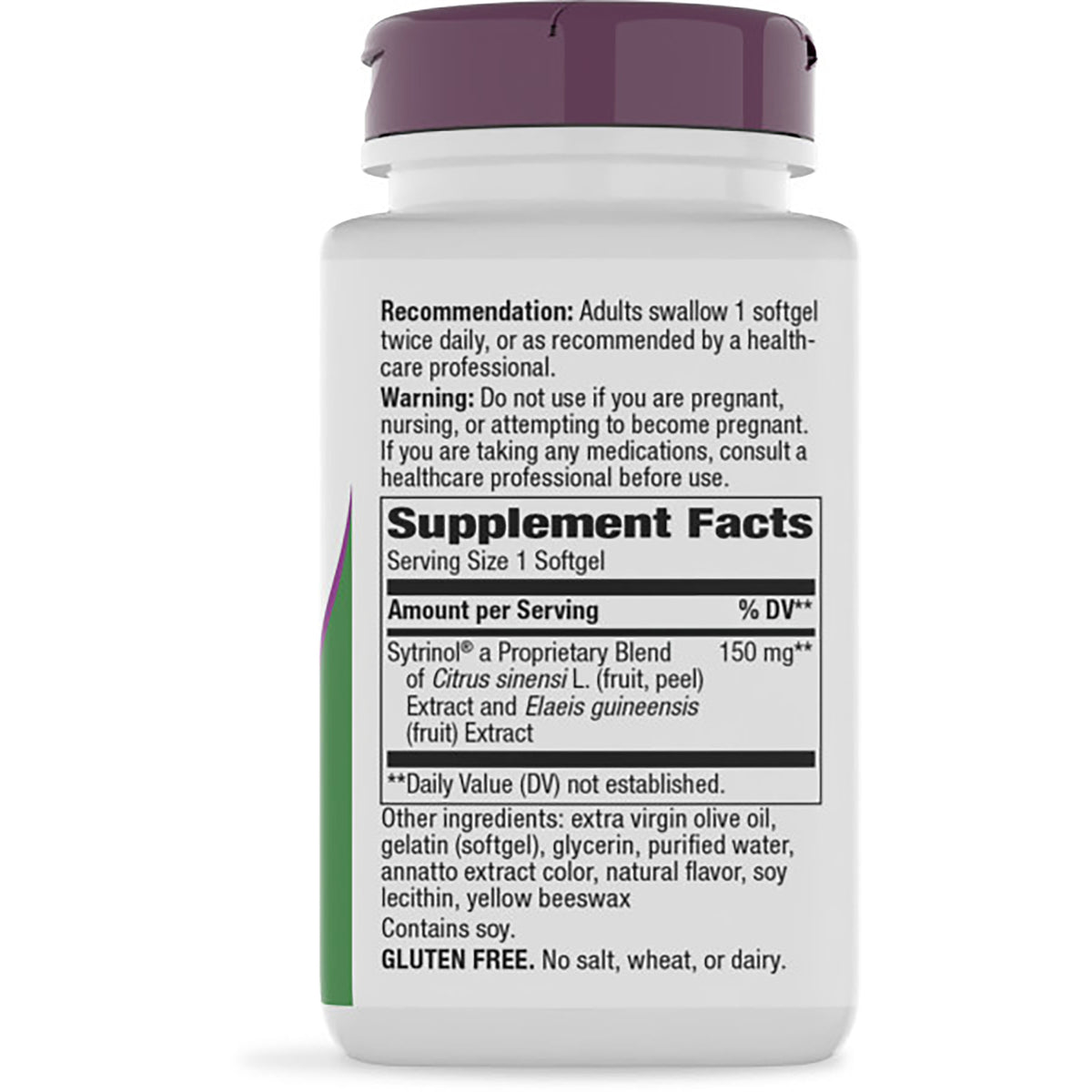 NW619 | Back of brown supplement bottle showing Supplement Facts panel, ingredients, warnings and child safety information