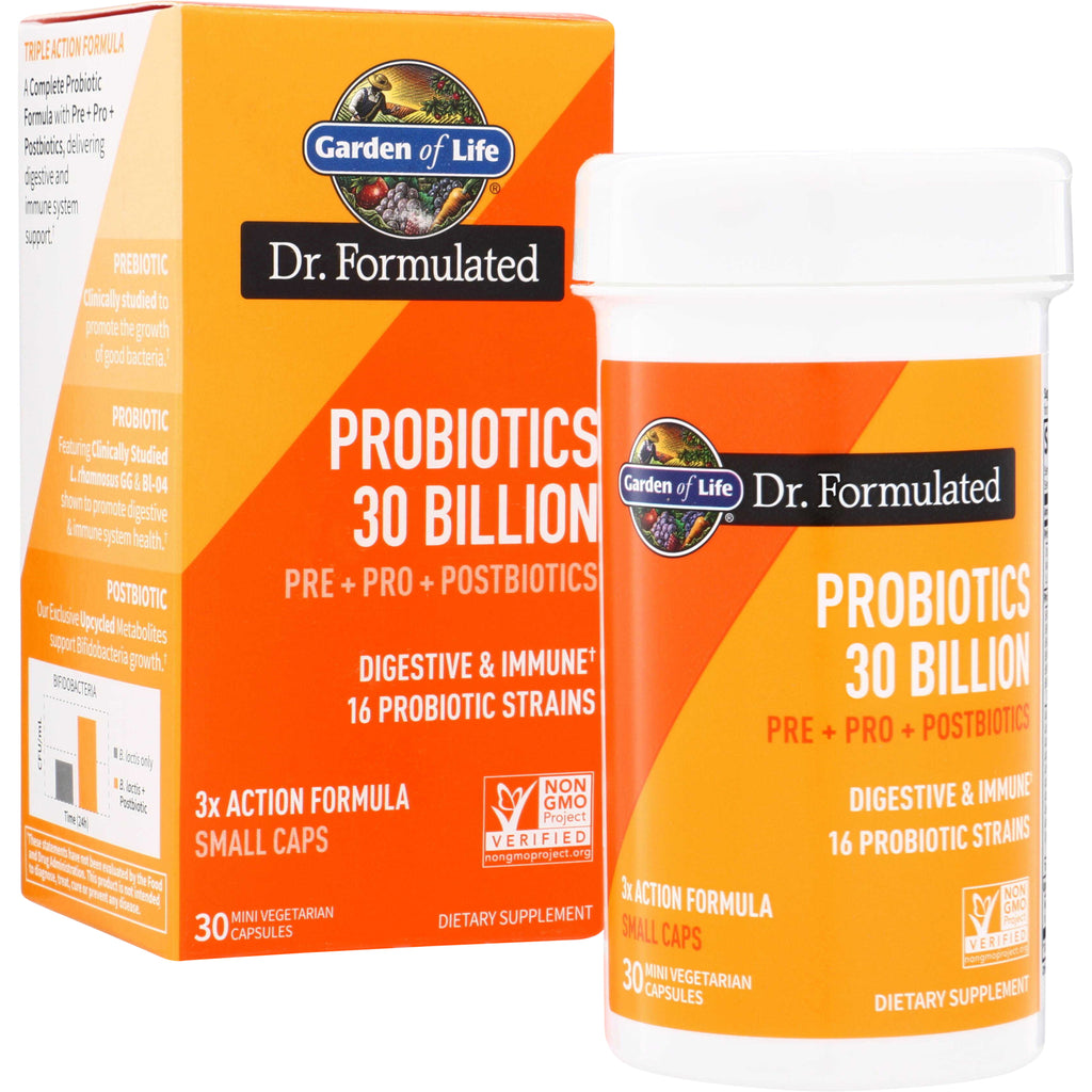 GLF373 | Garden of Life Dr. Formulated Probiotics 30 Billion, 30 mini vegetarian capsules, box and bottle - Thumbnail
