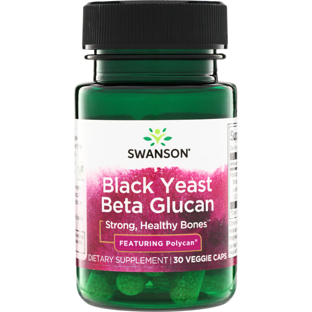 SWU905 | Swanson Black Yeast Beta Glucan supplement, Strong Healthy Bones, Featuring Polycan, 30 veggie caps front - Thumbnail