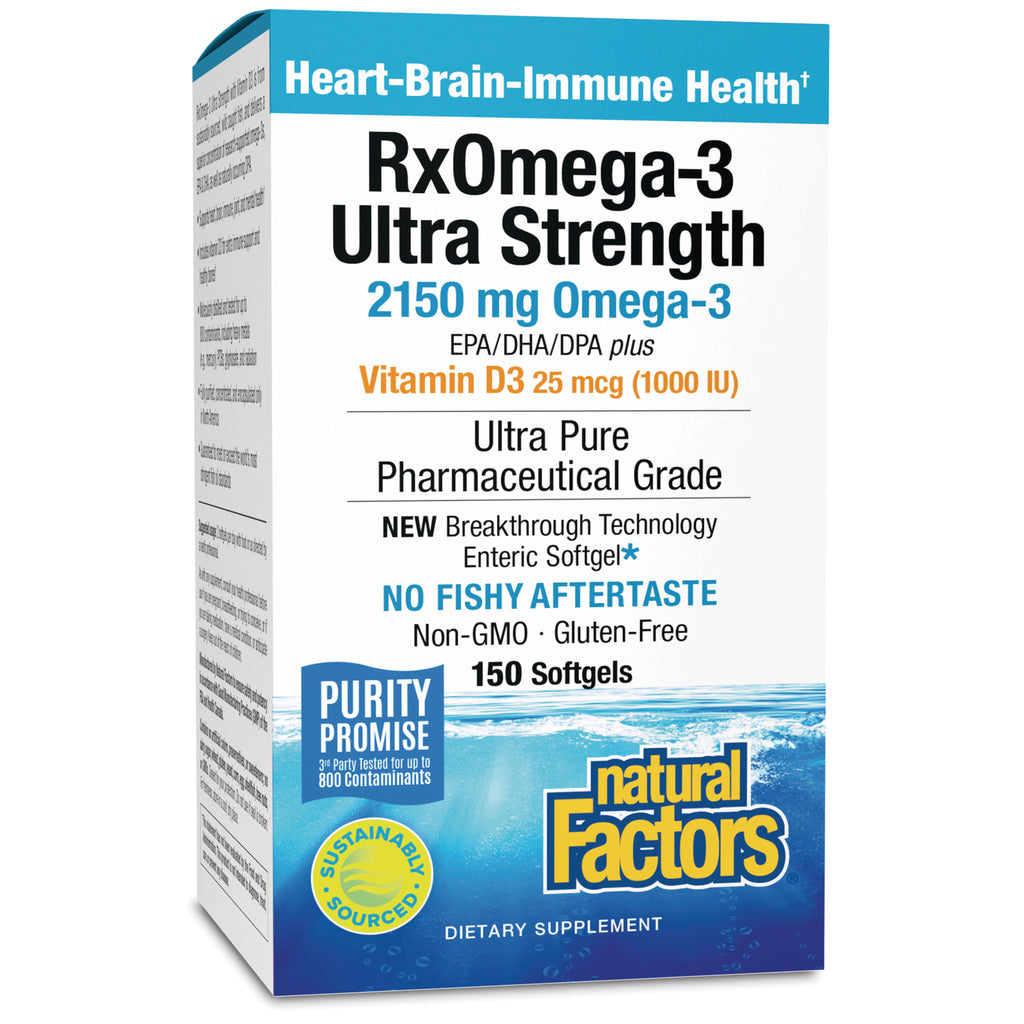 NFC118 | RxOmega-3 Ultra Strength 2150 mg Omega-3 with Vitamin D3 25 mcg 150 softgels box by Natural Factors - Thumbnail