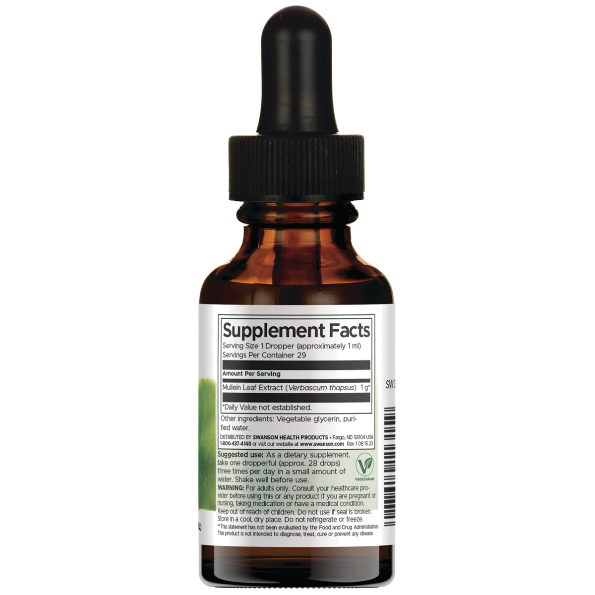 SW1315 | Supplement Facts panel: Mullein Leaf Extract 1 gram