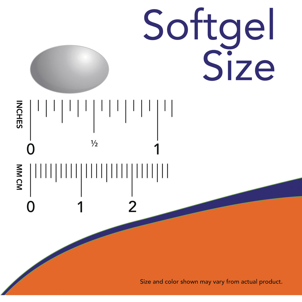 NWF1316 | Softgel Size guide with gray oval softgel and inch and mm rulers indicating size - Thumbnail