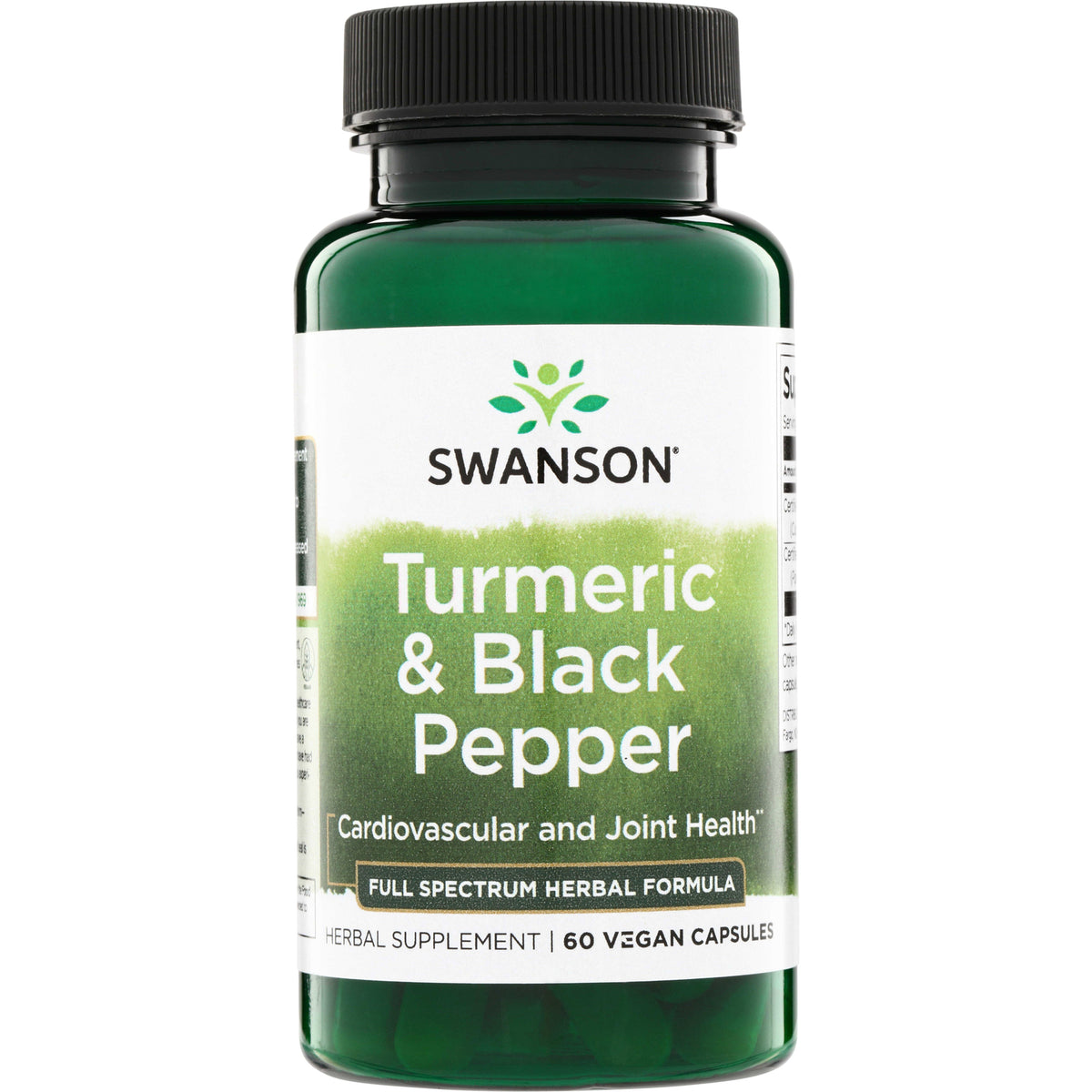 SW1613 | Swanson Turmeric & Black Pepper supplement bottle, 60 vegan capsules, Cardiovascular and Joint Health