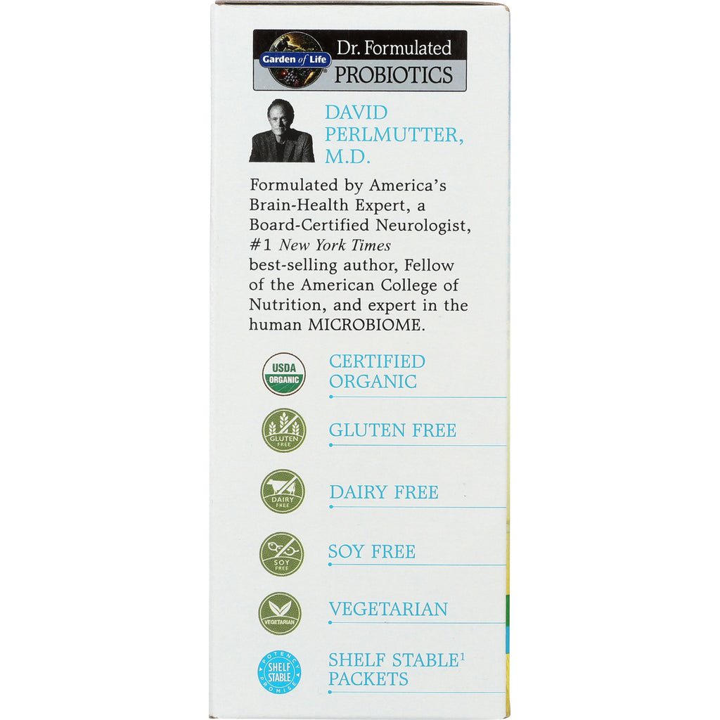 GLF209 | Back panel with David Perlmutter blurb and icons for certified organic, gluten free, dairy free, soy free, vegetarian, shelf stable packets - Thumbnail