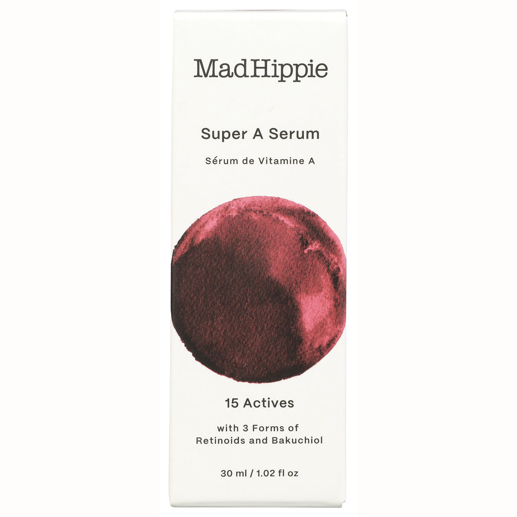 HIP007 | MadHippie Super A Serum box front with brand name, 15 Actives text and 30 ml size - Thumbnail