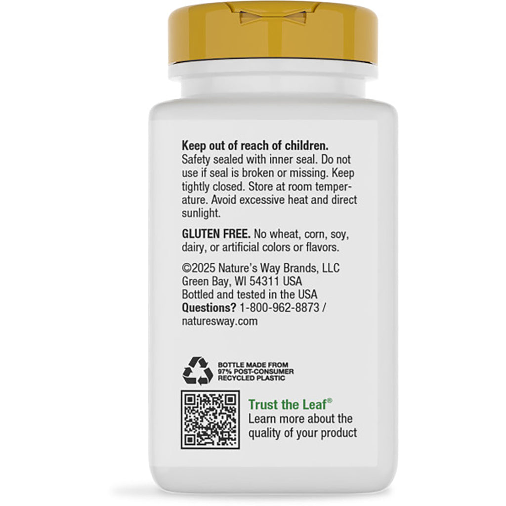 NW941 | Back label of white supplement bottle with safety warnings, gluten free statement and recycling icons - Thumbnail