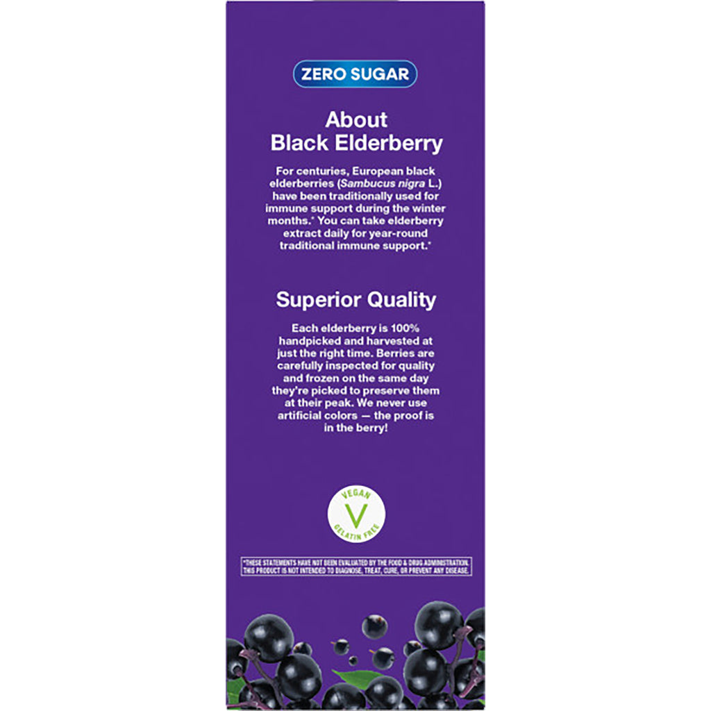 NW664 | Product infographic panel reading Daily Traditional Immune Support Syrup, zero sugar, elderberry antioxidant benefits - Thumbnail