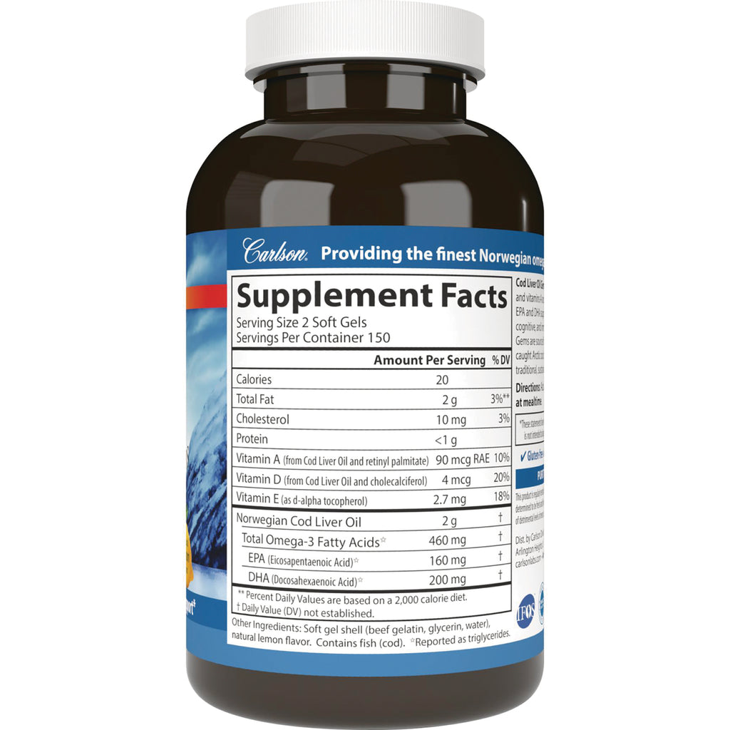Back of brown supplement bottle showing Supplement Facts label with serving size and omega-3 amounts - Thumbnail