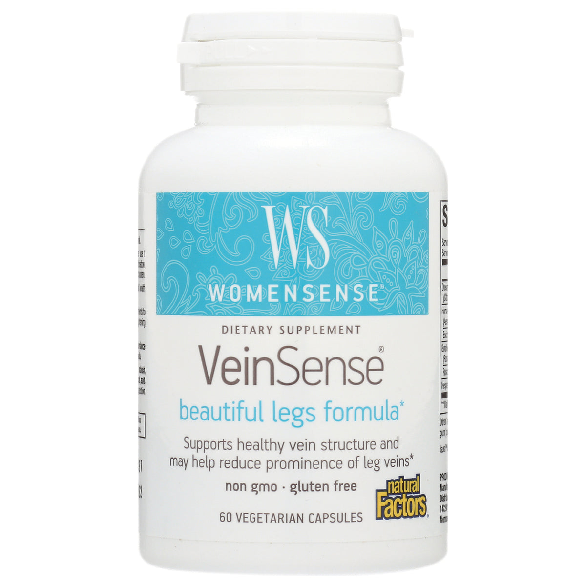 NFC089 | WOMENSENSE VeinSense beautiful legs formula dietary supplement white bottle labeled 60 vegetarian capsules