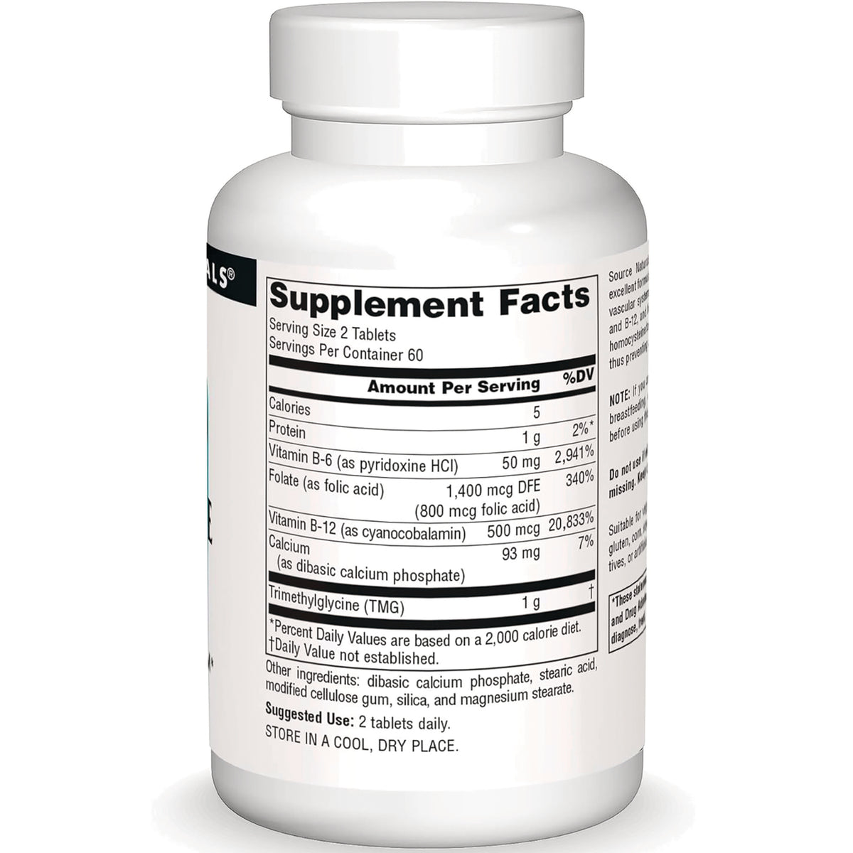 SN343 | Back label Supplement Facts panel with serving size 2 tablets and 60 servings per container