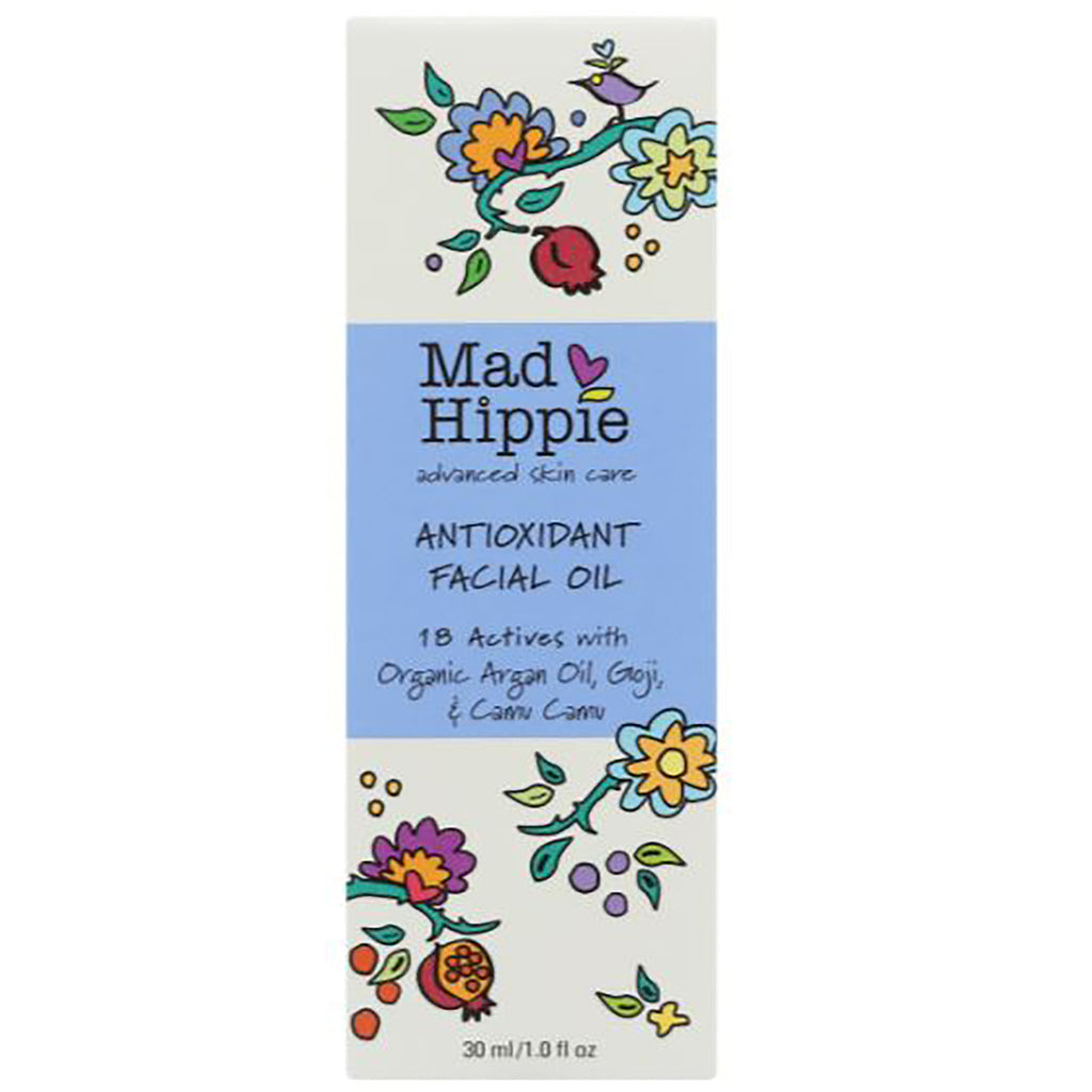 HIP014 | Mad Hippie Antioxidant Facial Oil box with floral illustrations and 30 ml label - Thumbnail