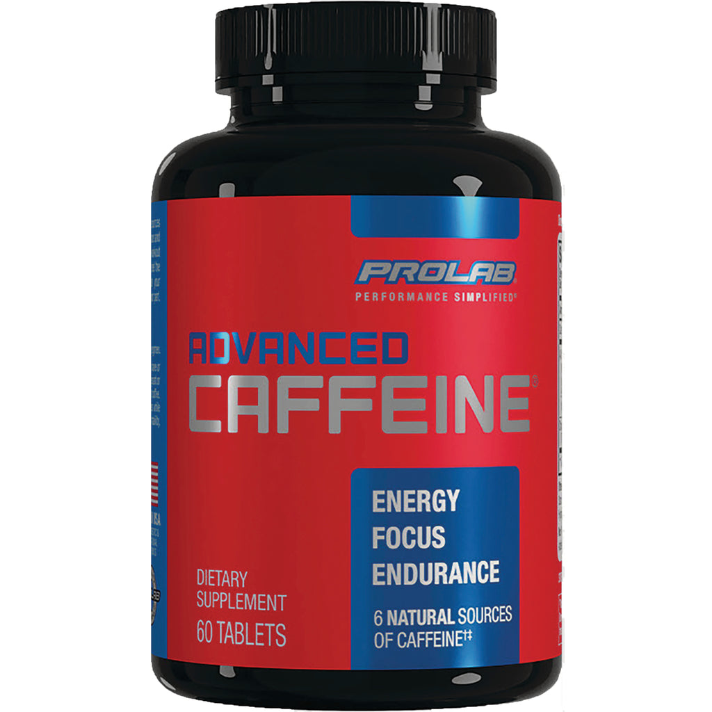 PRL026 | Prolab Advanced Caffeine supplement bottle with red label reading Advanced Caffeine and Energy Focus, 60 tablets - Thumbnail