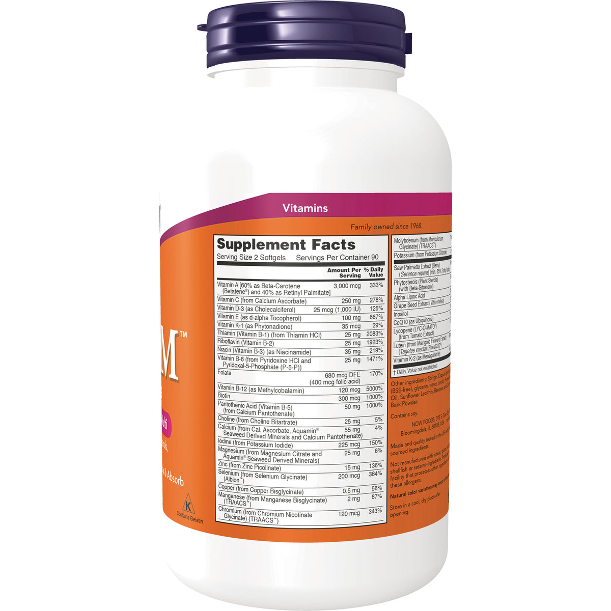 NWF651 | back of white supplement bottle showing Supplement Facts panel and ingredient list