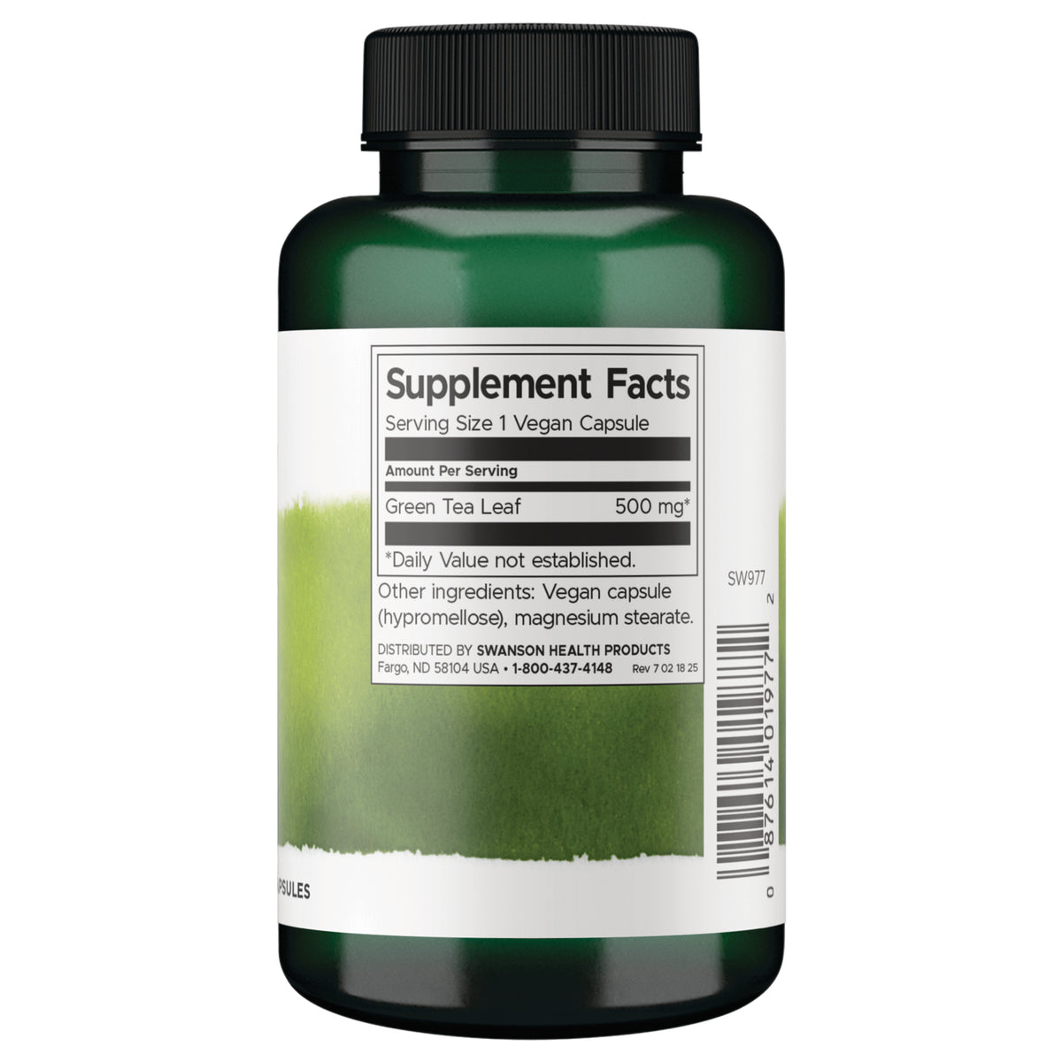 SW977 | Supplement Facts: Green Tea Leaf 500 mg per capsule