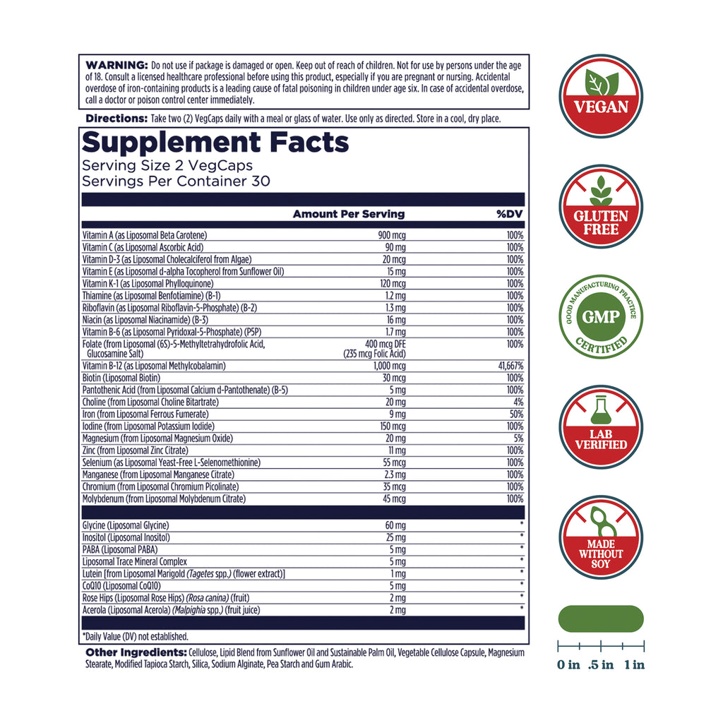 KL592 | back label showing Supplement Facts panel with ingredients, serving info, and certification icons - Thumbnail