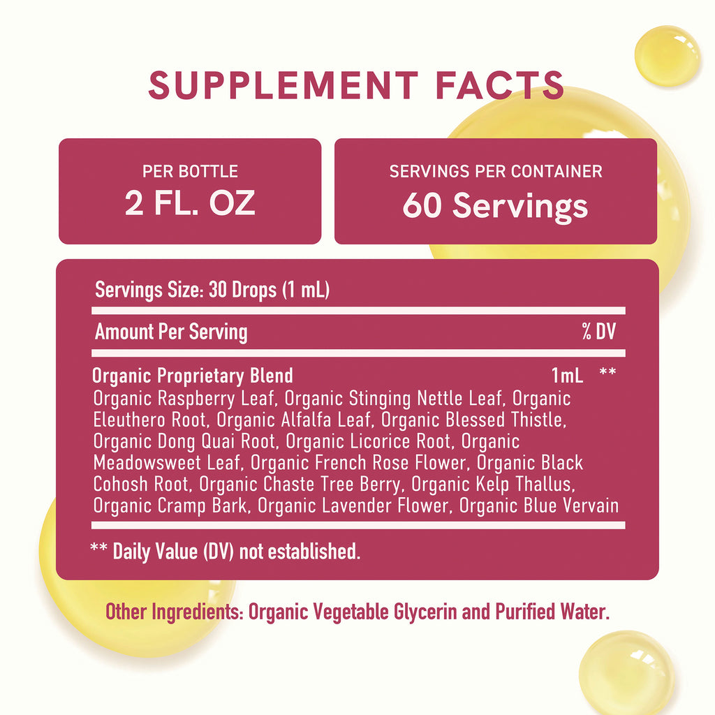 SMT012 | supplement facts back label showing per bottle 2 fl oz, 60 servings, serving size 30 drops (1 mL), organic proprietary blend - Thumbnail