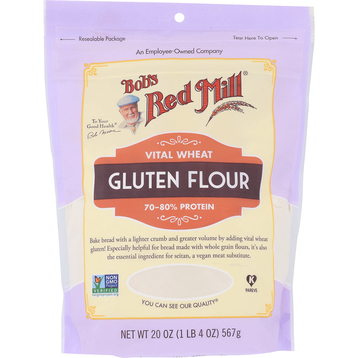 BOB432 | Bob's Red Mill Vital Wheat GLUTEN FLOUR 20 oz front pouch with brand logo