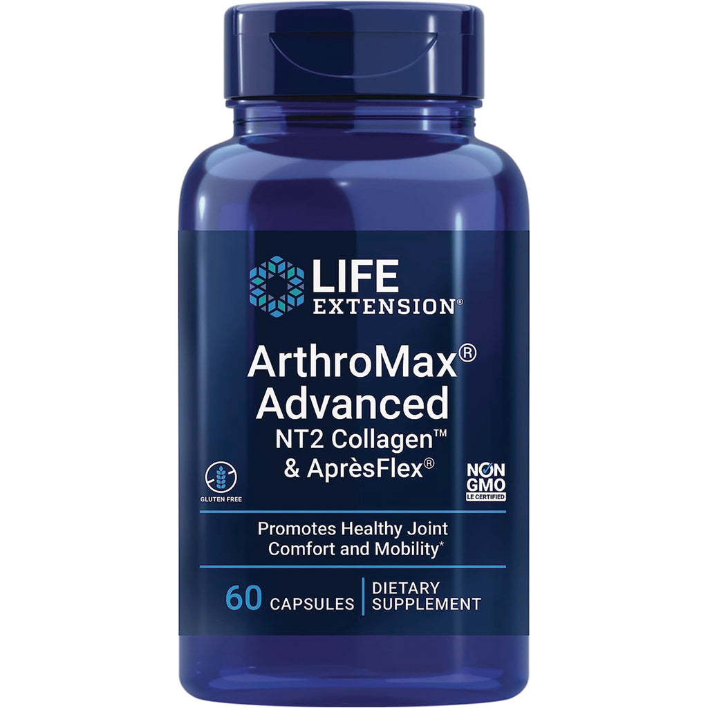 LE450 | Life Extension ArthroMax Advanced NT2 Collagen & AprsFlex dietary supplement bottle, 60 capsules, promotes joint comfort and mobility - Thumbnail