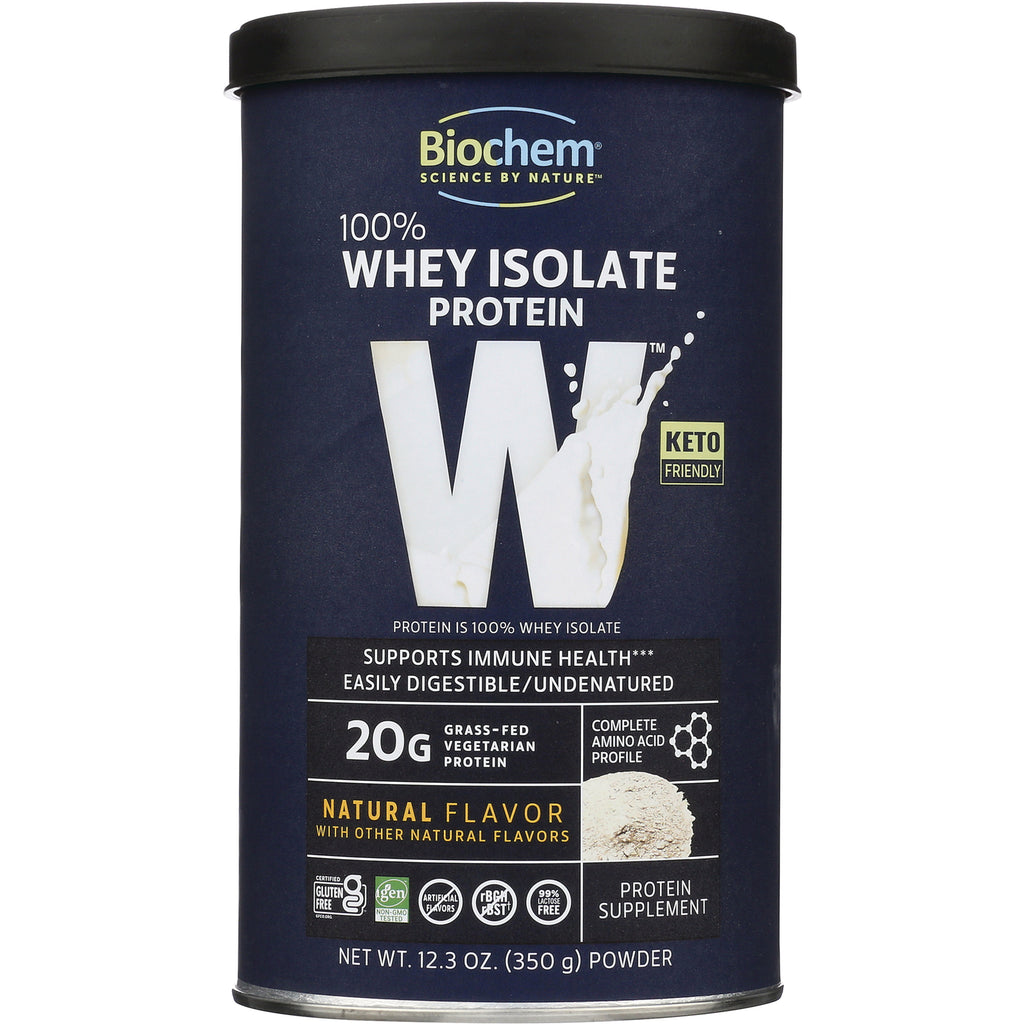 CRL232 | Biochem 100% Whey Isolate protein powder can, natural flavor, 20g protein, 12.3 oz - Thumbnail