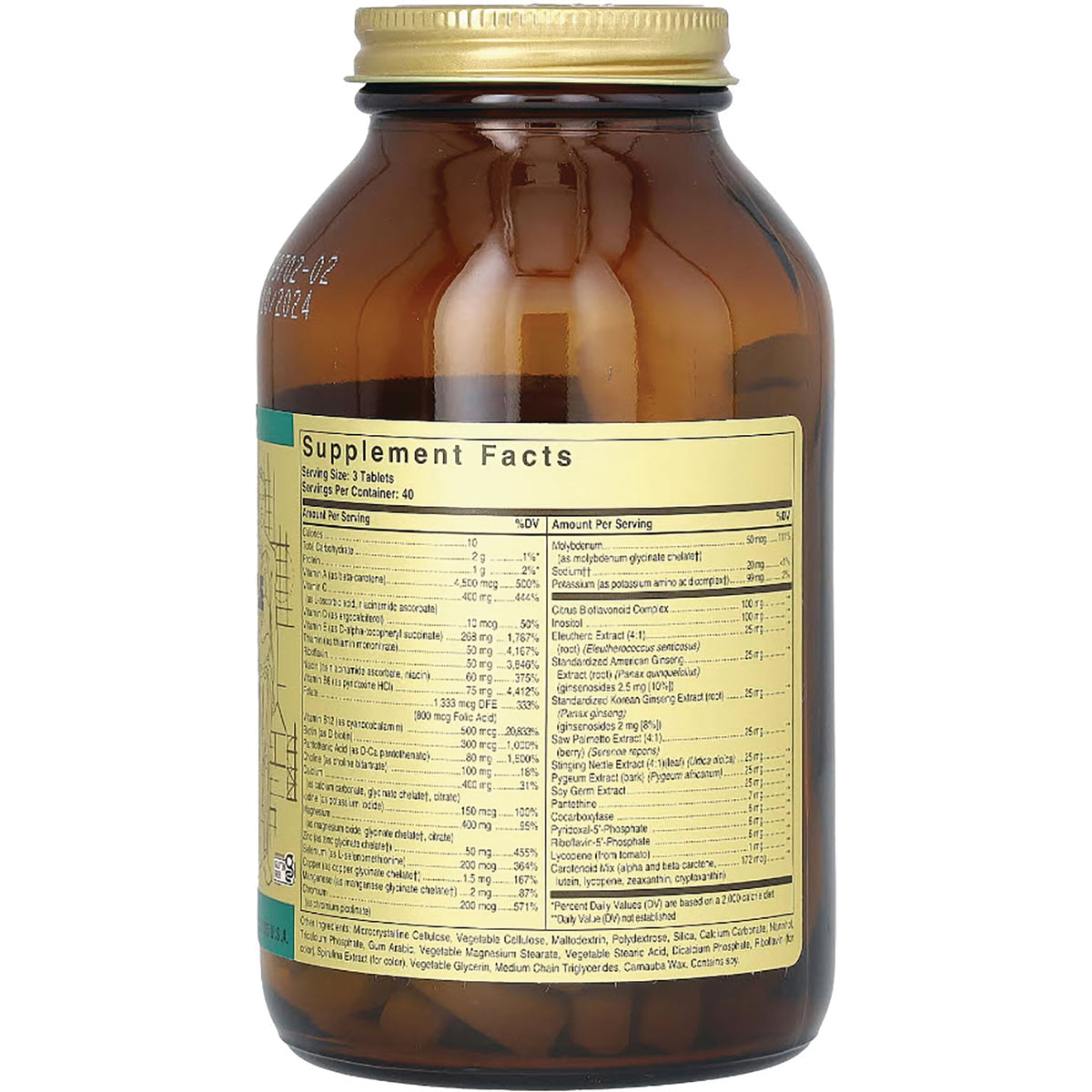 SLG292 | brown glass bottle back showing Supplement Facts panel and nutrition facts label