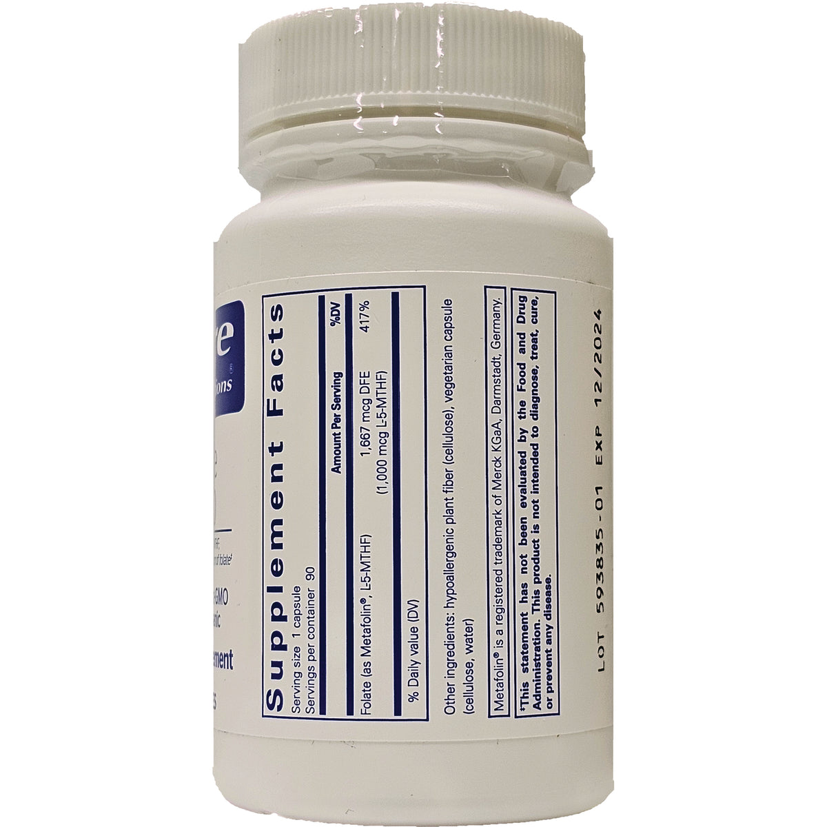 PRN174 | Back of white supplement bottle showing Supplement Facts panel and lot EXP codes