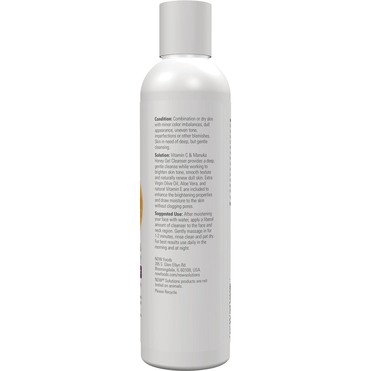 NWF973 | back label of white cleanser bottle showing ingredients, directions, and company address