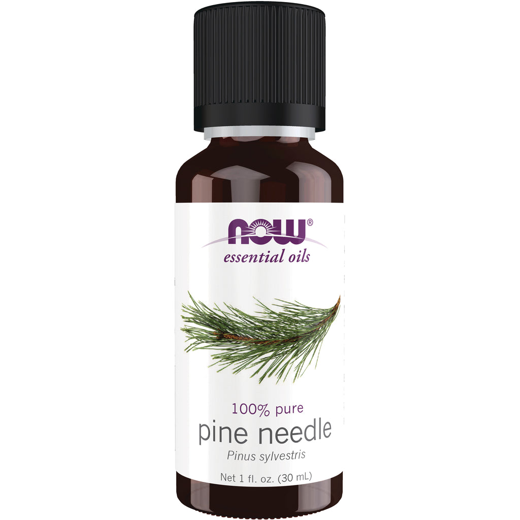 NWF504 | NOW essential oils pine needle 1 fl oz amber bottle with black cap and pine branch label - Thumbnail