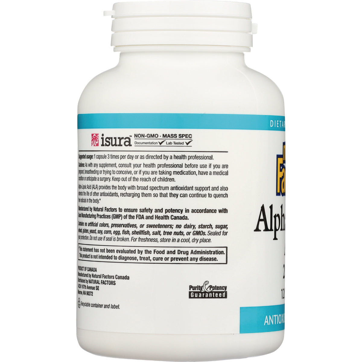 NFC145 | product back label showing supplement usage directions, ingredients and regulatory statements