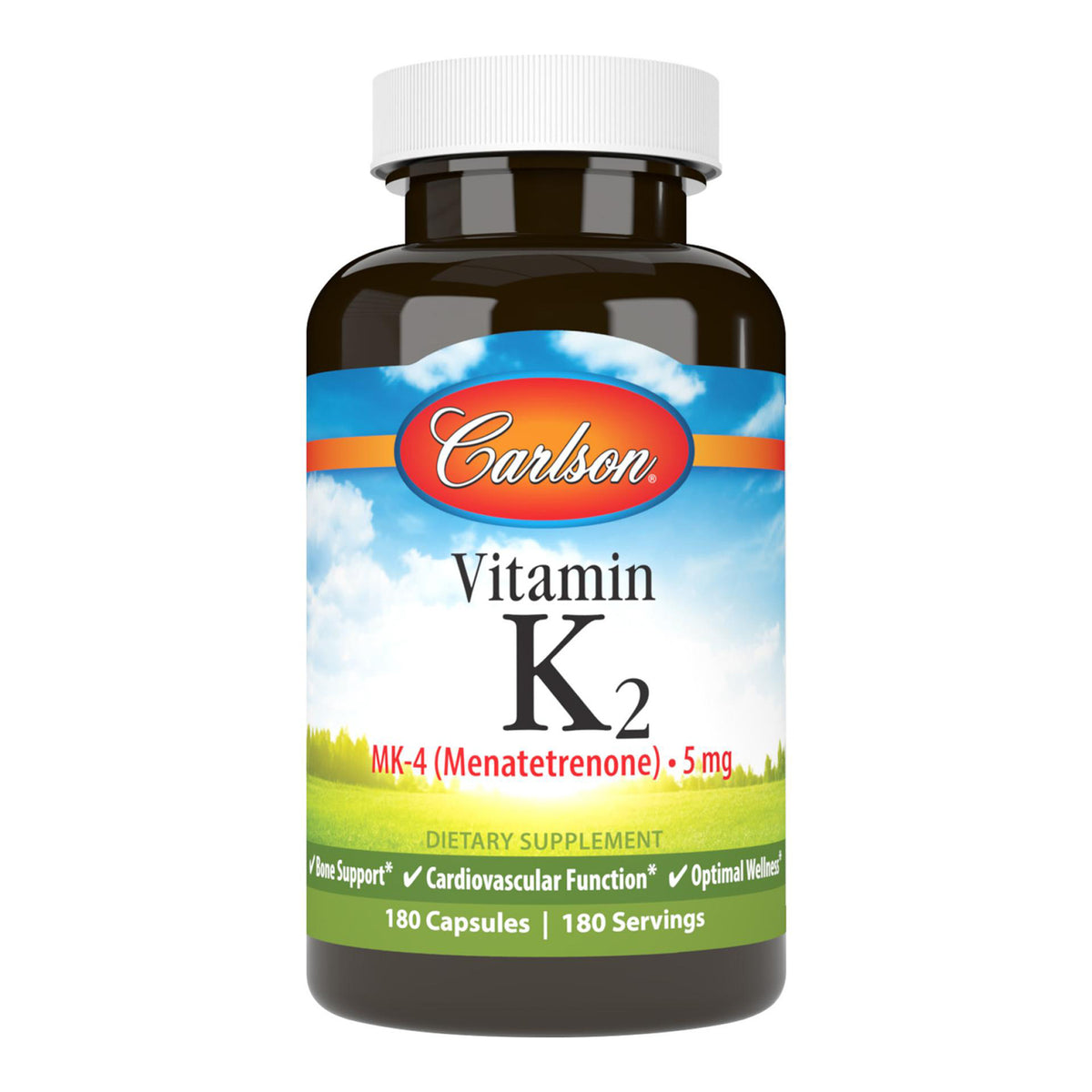 CSN189 | Carlson Vitamin K2 MK-4 (Menatetrenone) dietary supplement bottle, 180 capsules 5 mg