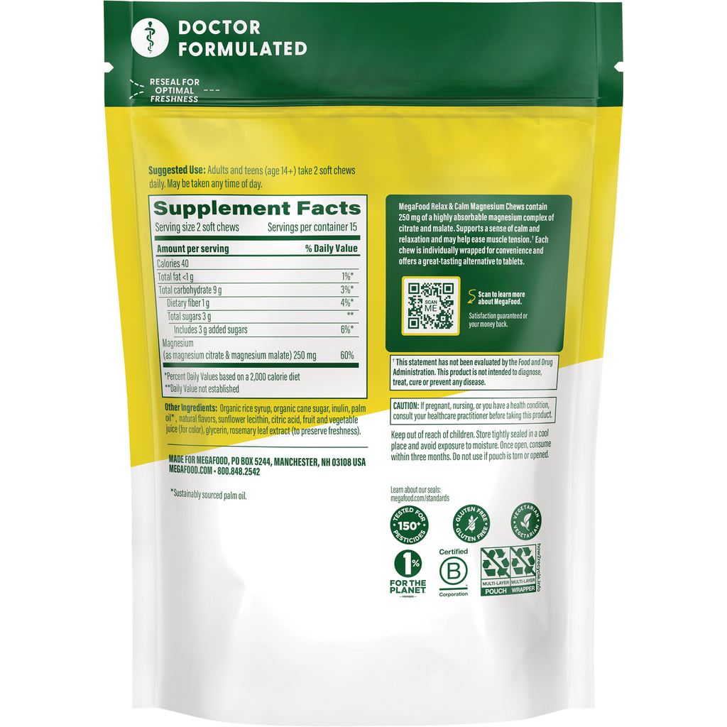 MGF123 | back of resealable pouch showing Supplement Facts panel, ingredients, directions, warnings, and QR code - Thumbnail