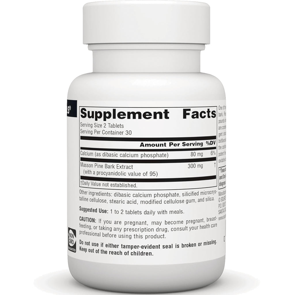 SN516 | Back label with Supplement Facts, serving size 2 tablets, 30 servings, calcium 80 mg and pine bark extract 300 mg - Thumbnail