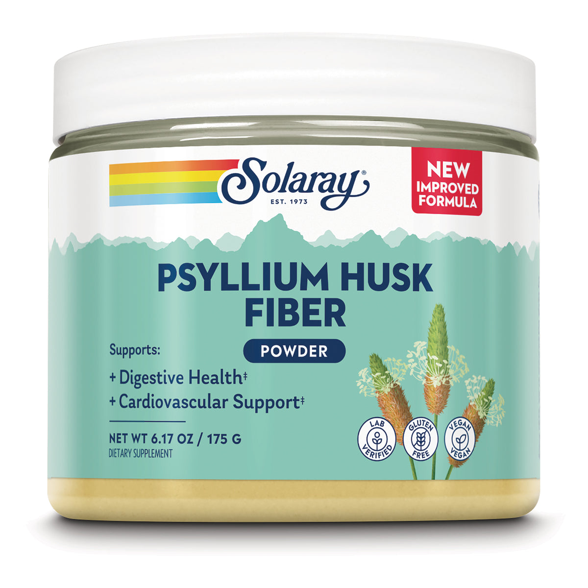 SLR529 | Solaray Psyllium Husk Fiber Powder, new improved formula, 6.17 oz