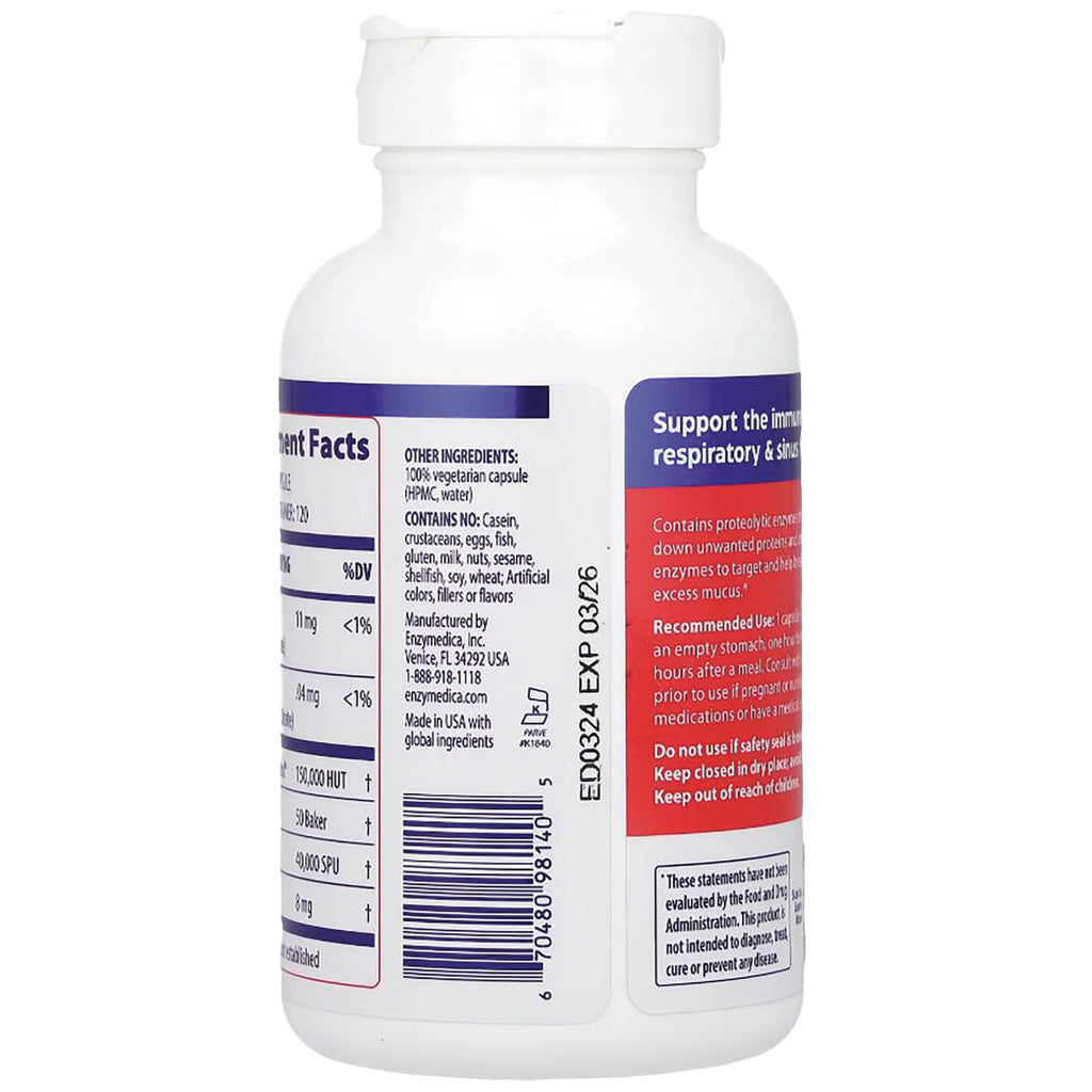 EMD027 | Back of white supplement bottle showing supplement facts panel, ingredients, barcode and red support label - Thumbnail