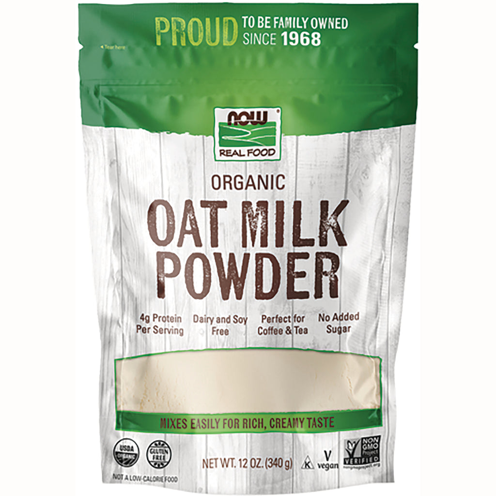 NWF1386 | NOW Real Food organic OAT MILK POWDER front pouch with clear window and green top - Thumbnail