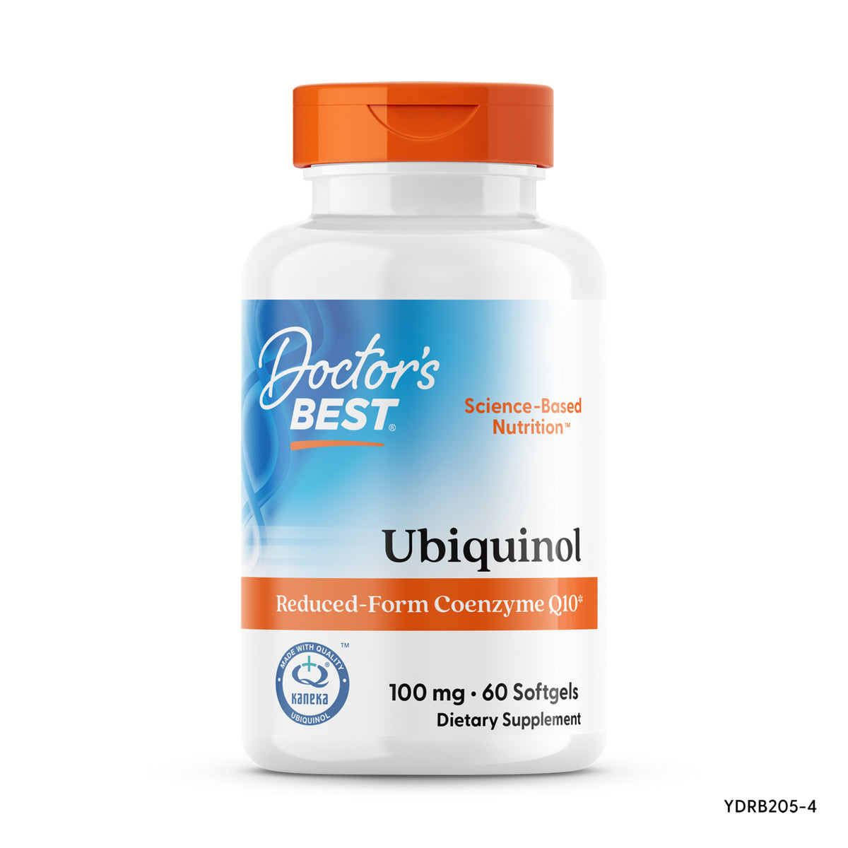 DB101 | Doctor's Best Ubiquinol supplement bottle, 100 mg, 60 softgels, white bottle with orange cap and label