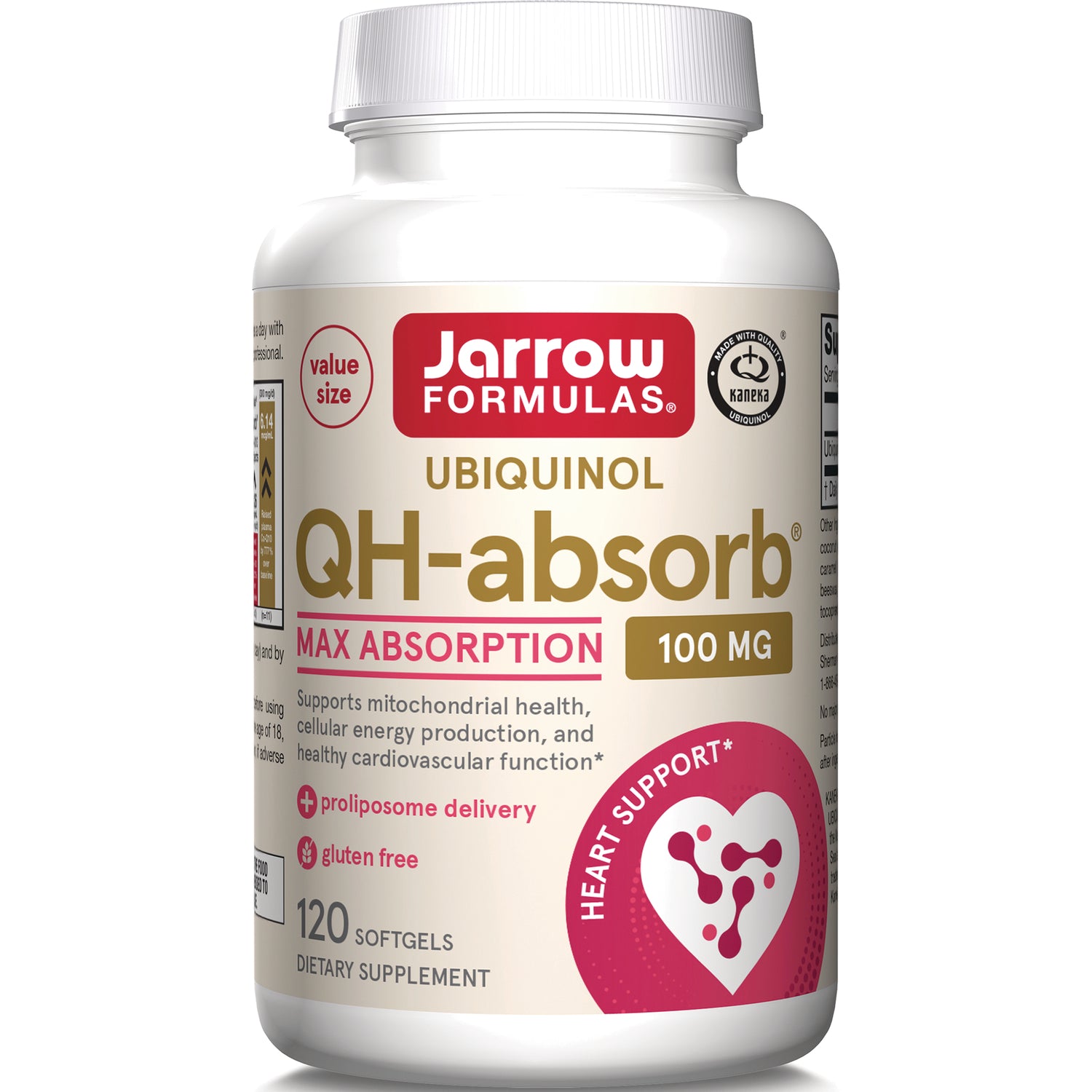 JR223 | Jarrow Formulas Ubiquinol QH-absorb 100 mg bottle, 120 softgels, front label showing heart support