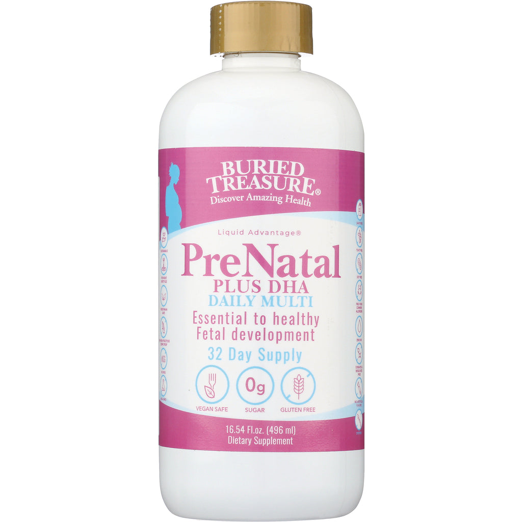 BTR006 | Buried Treasure PreNatal Plus DHA daily multi bottle 16.54 fl oz 32 day supply, vegan safe sugar free gluten free - Thumbnail