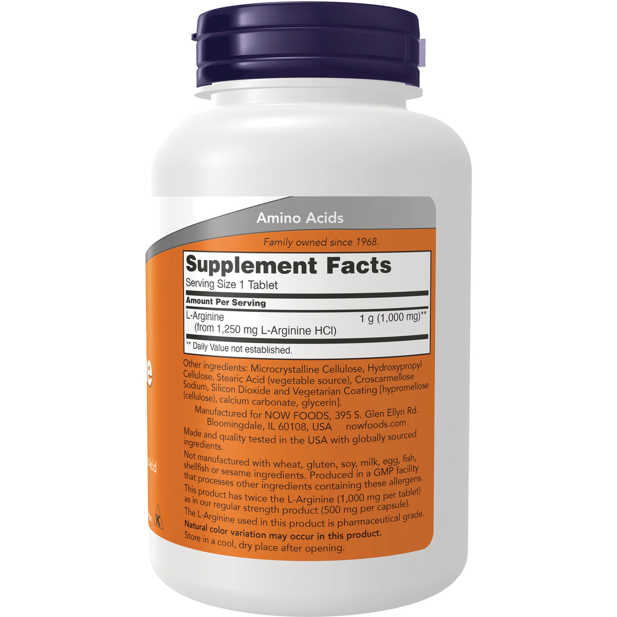 NWF117 | Back label showing Supplement Facts, serving size 1 tablet and L-Arginine 1 g