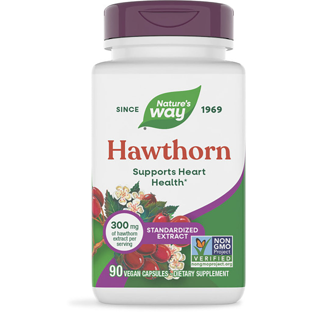 NW526 | Nature's Way Hawthorn premium extract bottle, 90 vegan capsules, label Supports Heart Health - Thumbnail