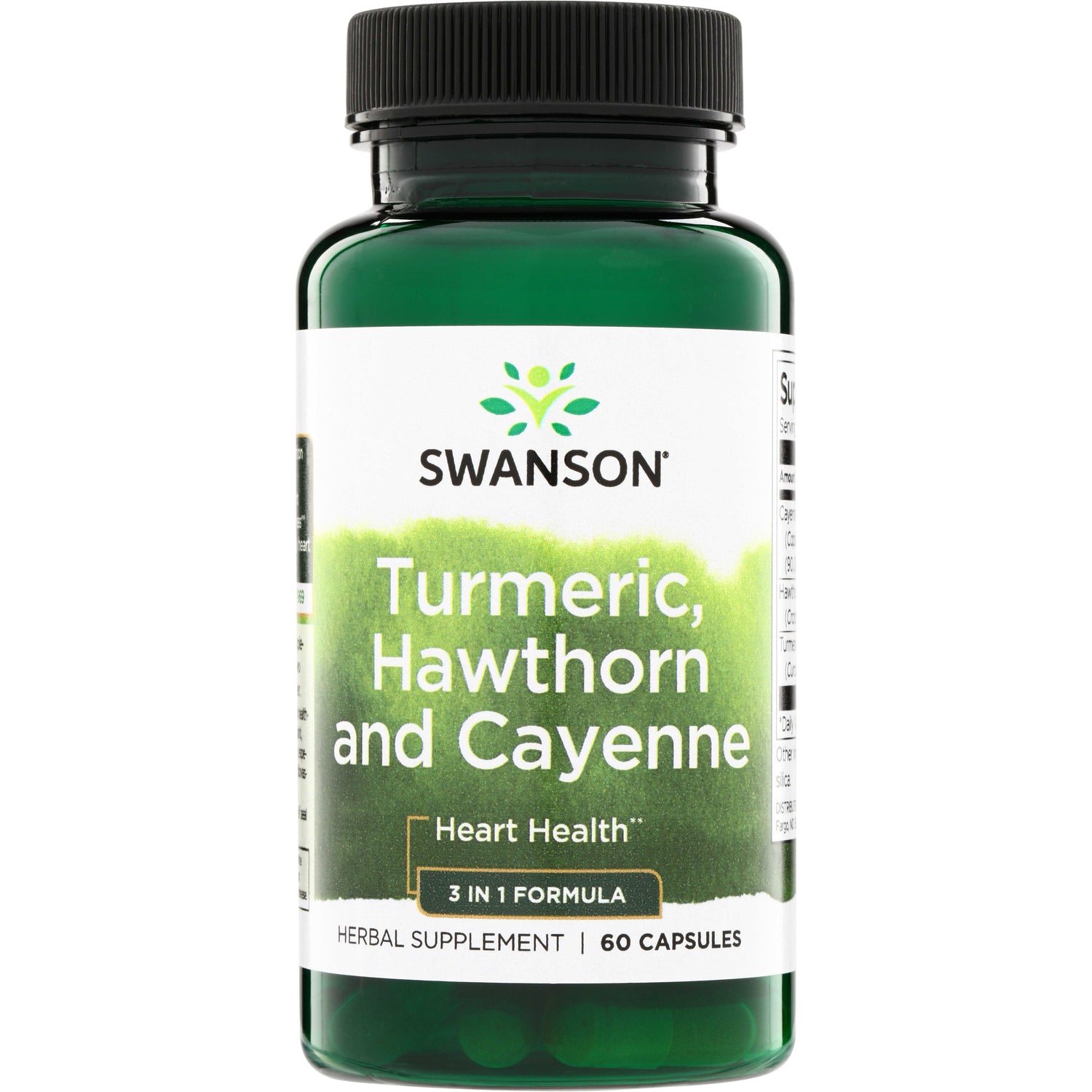 SW1576 | Swanson Turmeric, Hawthorn and Cayenne herbal supplement, Heart Health 3 in 1 Formula, 60 capsules