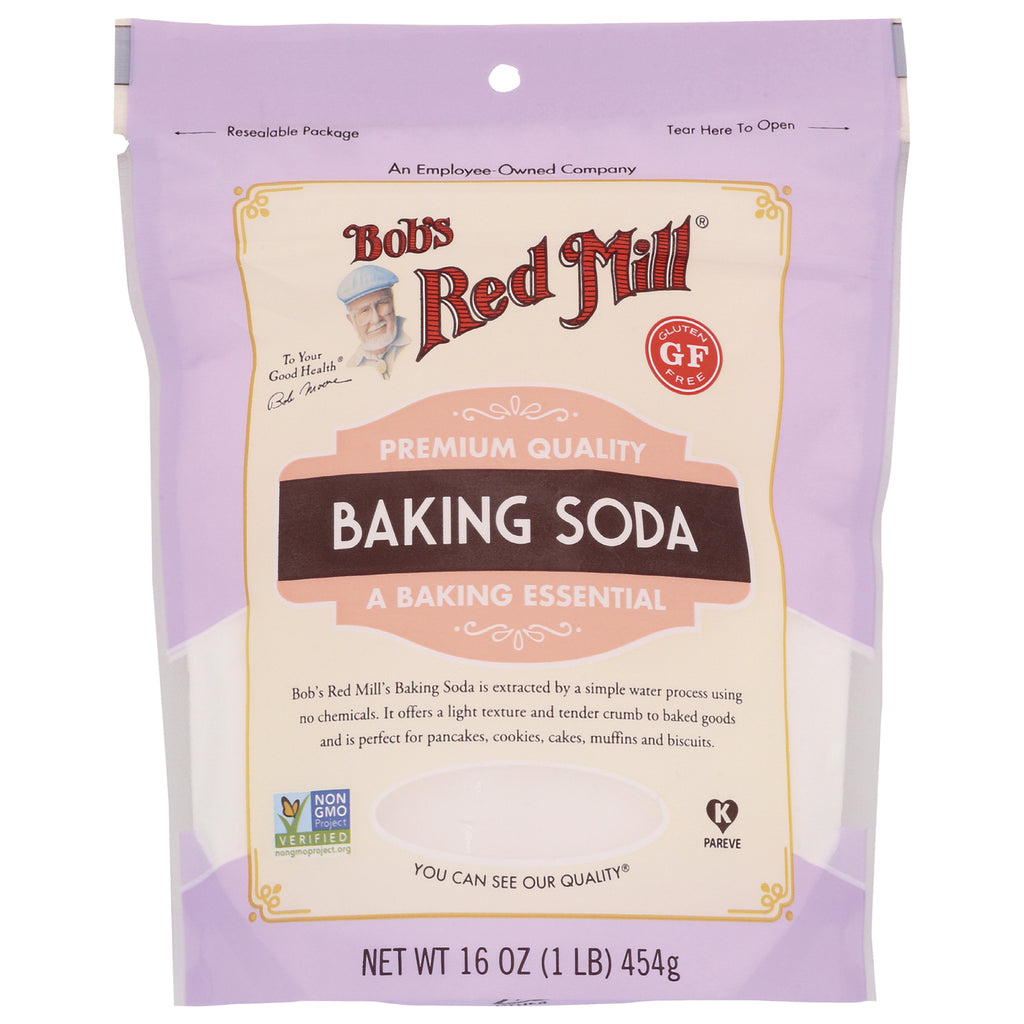 BOB288 | Bob's Red Mill baking soda pouch, front label reading PREMIUM QUALITY BAKING SODA, net wt 16 oz (1 lb) 454g - Thumbnail
